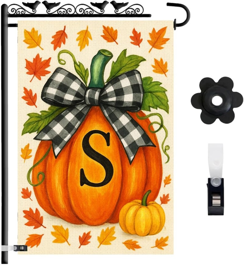 KarvePro Fall Garden Flags 12x18 Double Sided – Pumpkin Monogram Garden Flag S – Fall Yard Flags for Outside Burlap, Weatherproof & Fade Resistant, Farmhouse Outdoor Décor - Image 1